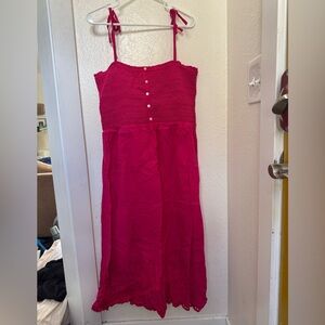 Pink Tie Strap Dress with Shirred Top